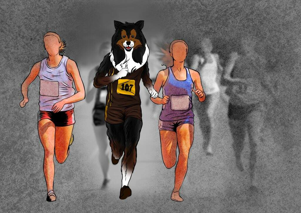 Winnie, que é a mascote do site, está praticando corrida de rua. Junto com ela, tem mais pessoas correndo em segundo plano. O propósito dessa imagem é ilustrar o texto para ajudar quem escolhe como um hobby, a corrida.